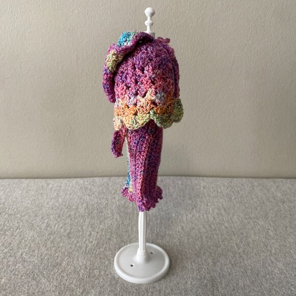 Handmade Crochet Pink Multicolour Dress+Cape+Belt for 29cm Doll 3-Piece Outfit - Picture 4 of 13